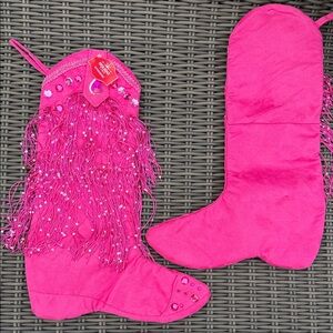 Pink Fringe Cowboy Boot Christmas Stockings - Set of 2 - NWT
